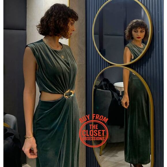 💚 ZARA Emerald Cut Out Midi Dress with Buckle Detail NWT 💚 - Picture 8 of 16